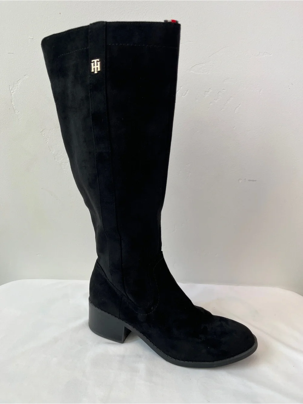 Tommy Hilfiger Dray 2 Black Knee High Boots Faux Suede Side Zip Size 7.5